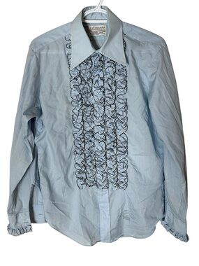 ARROW FORMAL WEAR Men’s Vintage Union Made Blue Ruffle Tuxedo Button Up Shirt 15